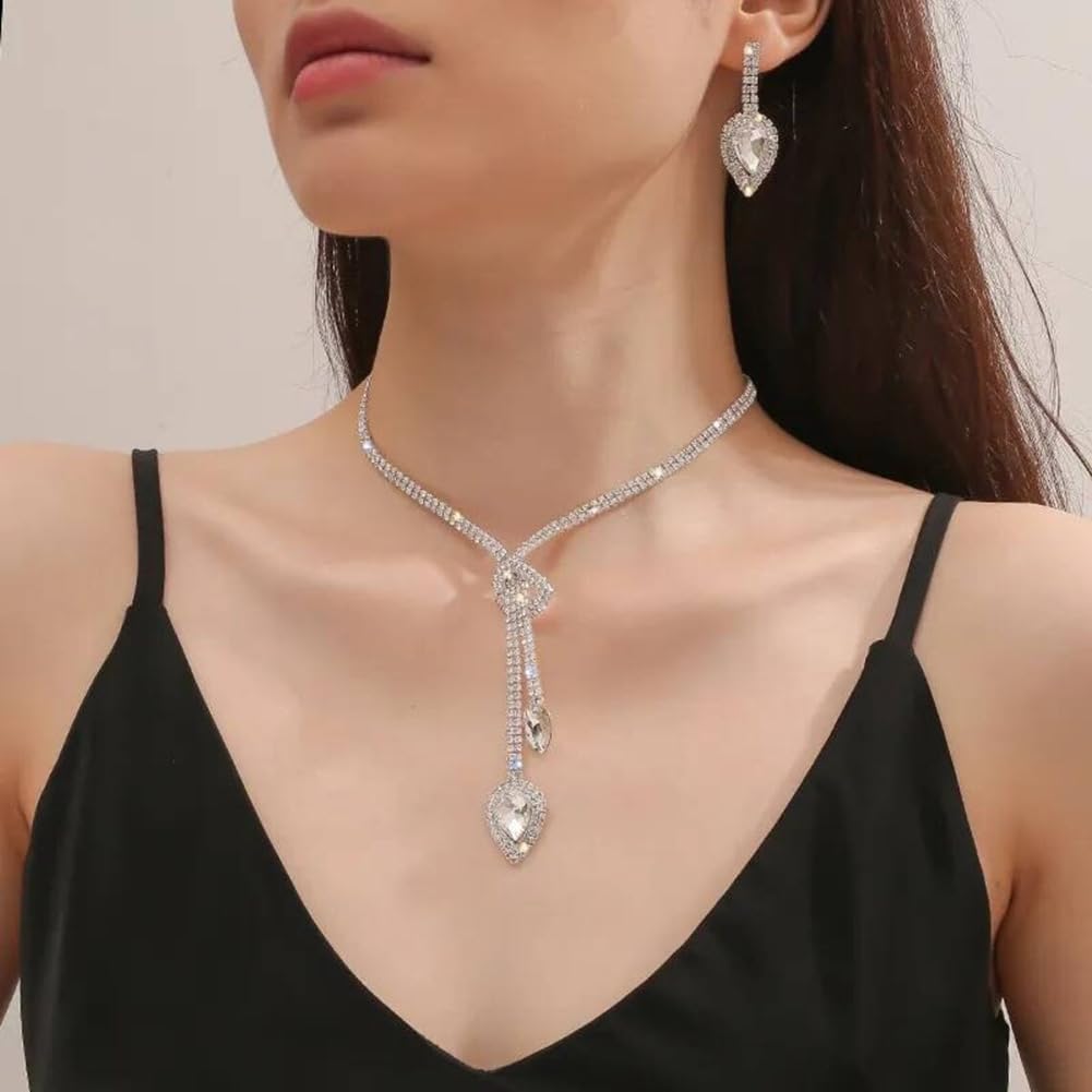 Shining Diva Fashion Latest Stylish Fancy Sparkling Crystal Diamond Necklace Jewellery Set for Women ALORAJEWELS