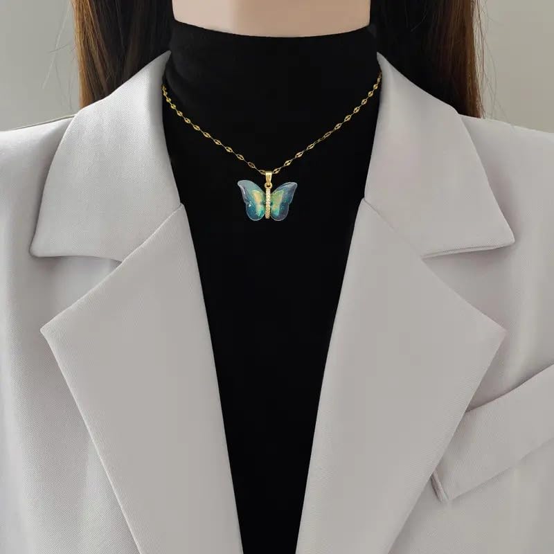 Alorajewels - Butterfly Pendant Necklace for Women & Girls Stylish Golden Necklace | Neck Chain | Locket | Modern Design | Birthday & Special Occassion Gift Aesthetic Jewellery Accessories anti tarnish