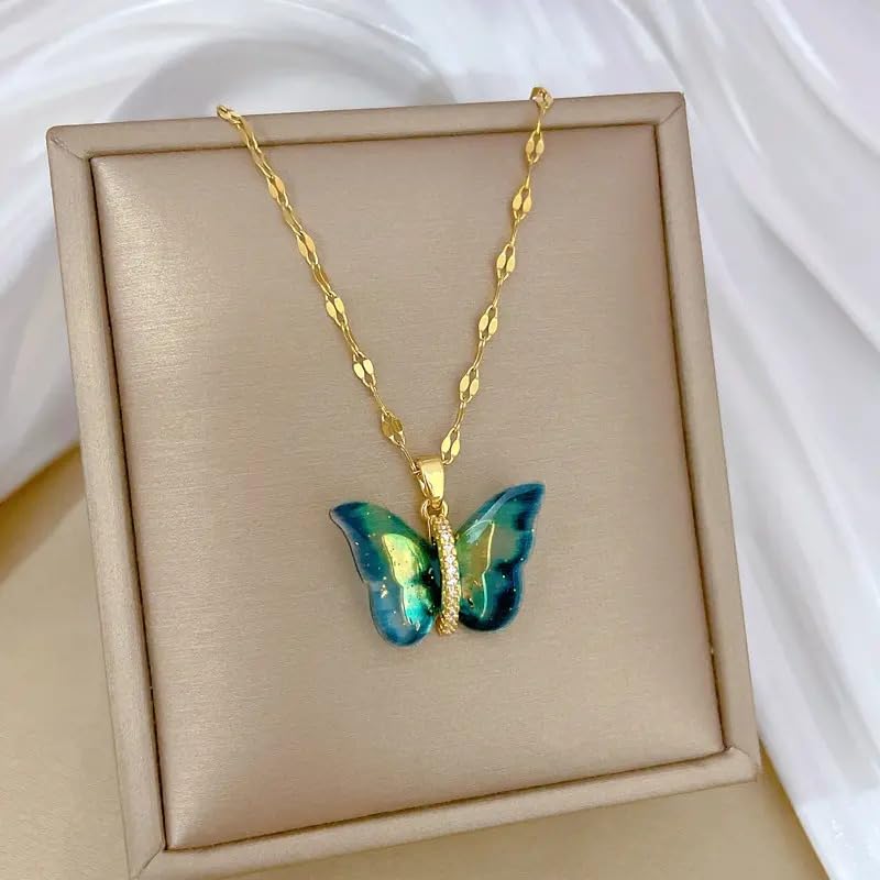 Alorajewels - Butterfly Pendant Necklace for Women & Girls Stylish Golden Necklace | Neck Chain | Locket | Modern Design | Birthday & Special Occassion Gift Aesthetic Jewellery Accessories anti tarnish