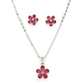 Alorajewels - Rhodium Plated Silver Toned American Diamond Studded Floral Shaped Pendant Chain With Earrings Jewellery Set For Women And Girls