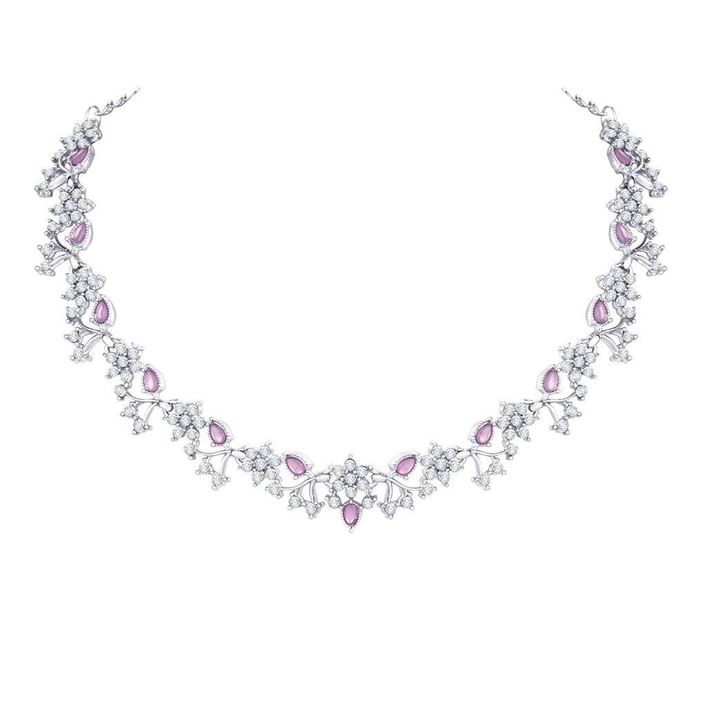 Alorajewels -  American Diamond AD with Colorful Crystal Necklace Jewellery Set for Women/Girls | Perfect for Weddings, Parties & Festive Occasions