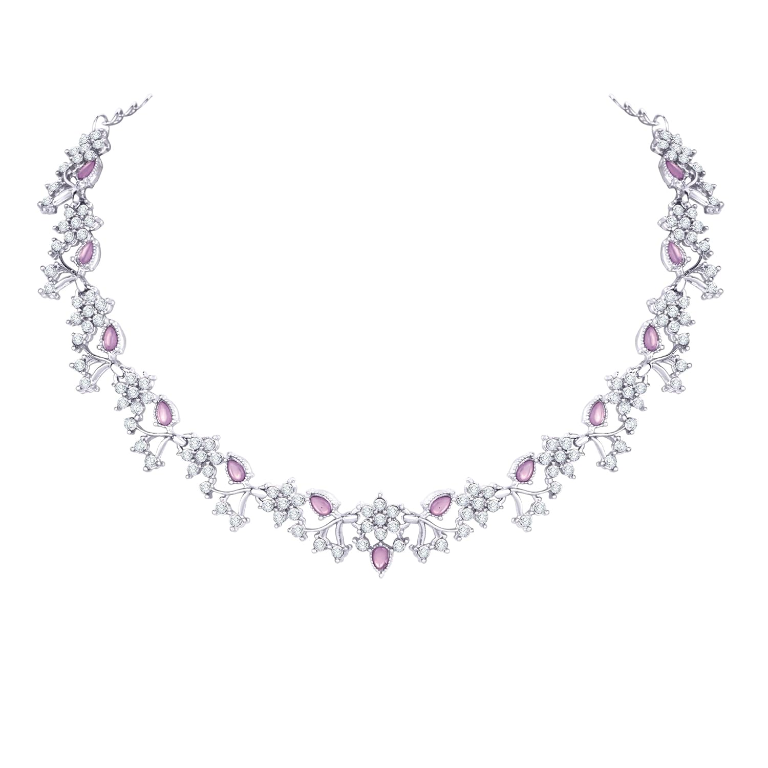 Alorajewels -  American Diamond AD with Colorful Crystal Necklace Jewellery Set for Women/Girls | Perfect for Weddings, Parties & Festive Occasions
