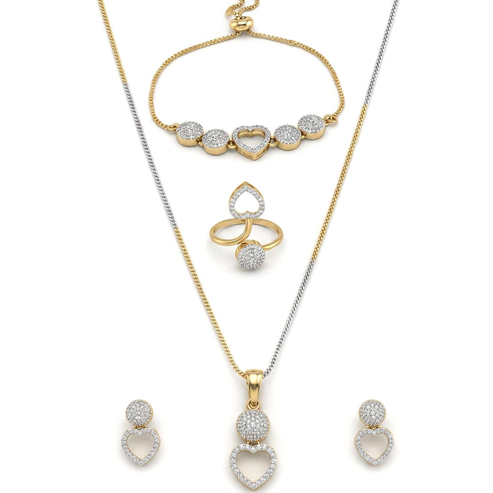 Alorajewels - Jewellery Set for Women American Diamond Necklace Set with Earrings, Bracelet and Ring Jewellery for Girls and Women