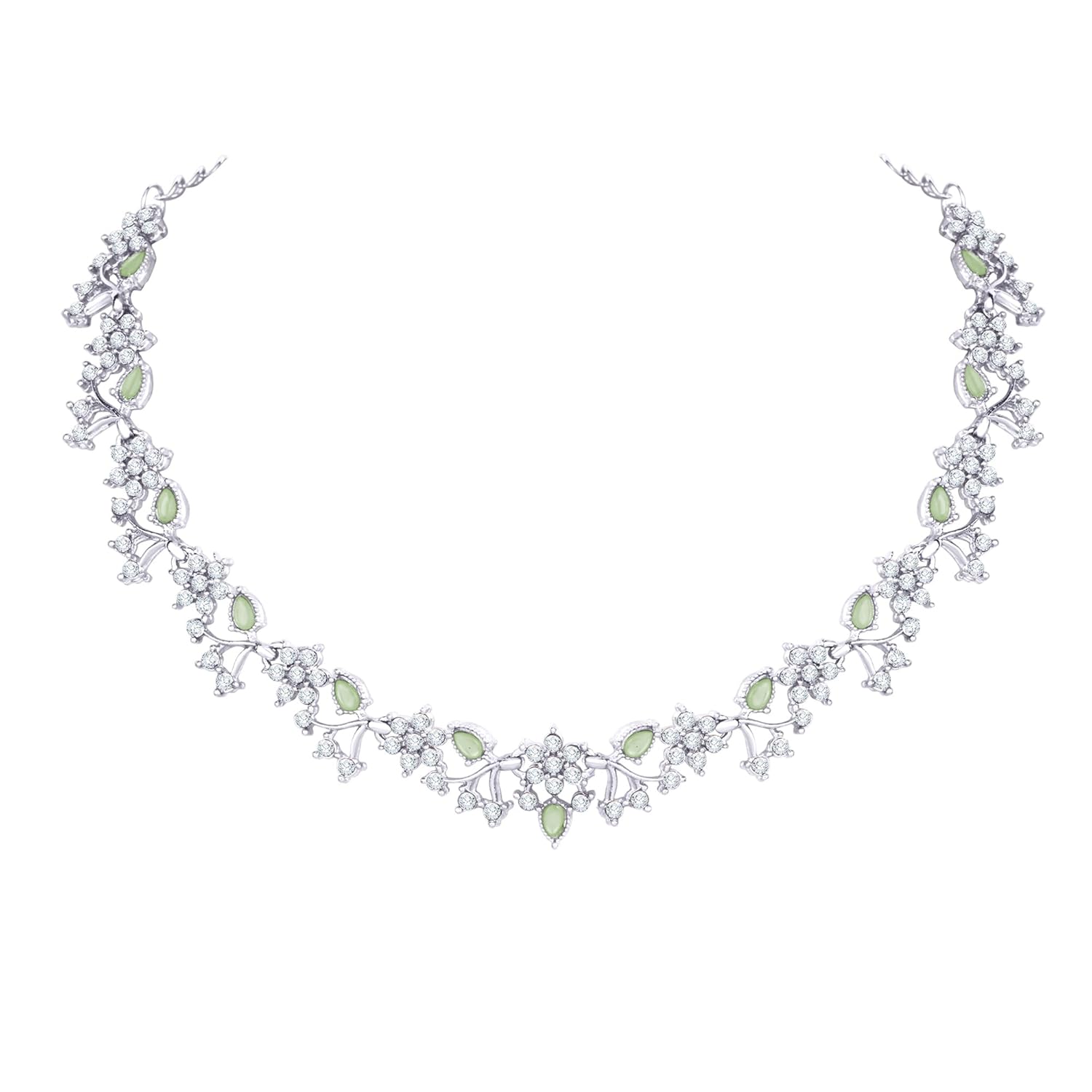 Alorajewels -  American Diamond AD with Colorful Crystal Necklace Jewellery Set for Women/Girls | Perfect for Weddings, Parties & Festive Occasions