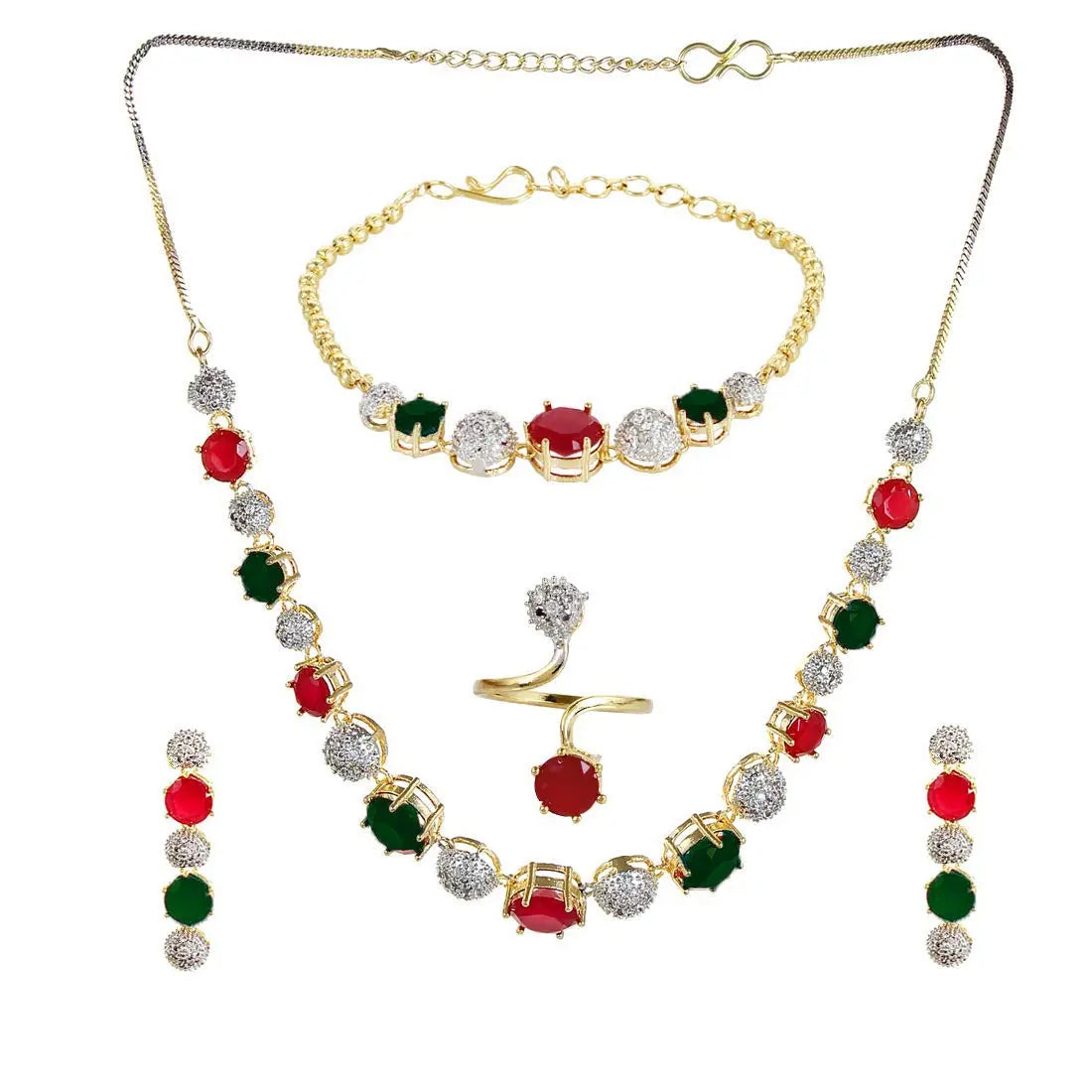 YouBella Jewellery Set for Women American Diamond Combo of Choker Necklace Set with Earrings, Bracelet and Ring for Girls and Women ALORAJEWELS