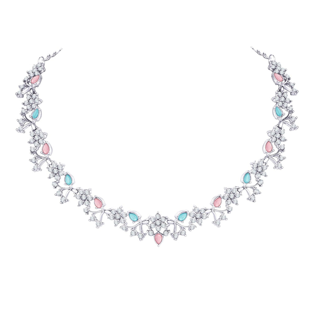 Alorajewels -  American Diamond AD with Colorful Crystal Necklace Jewellery Set for Women/Girls | Perfect for Weddings, Parties & Festive Occasions