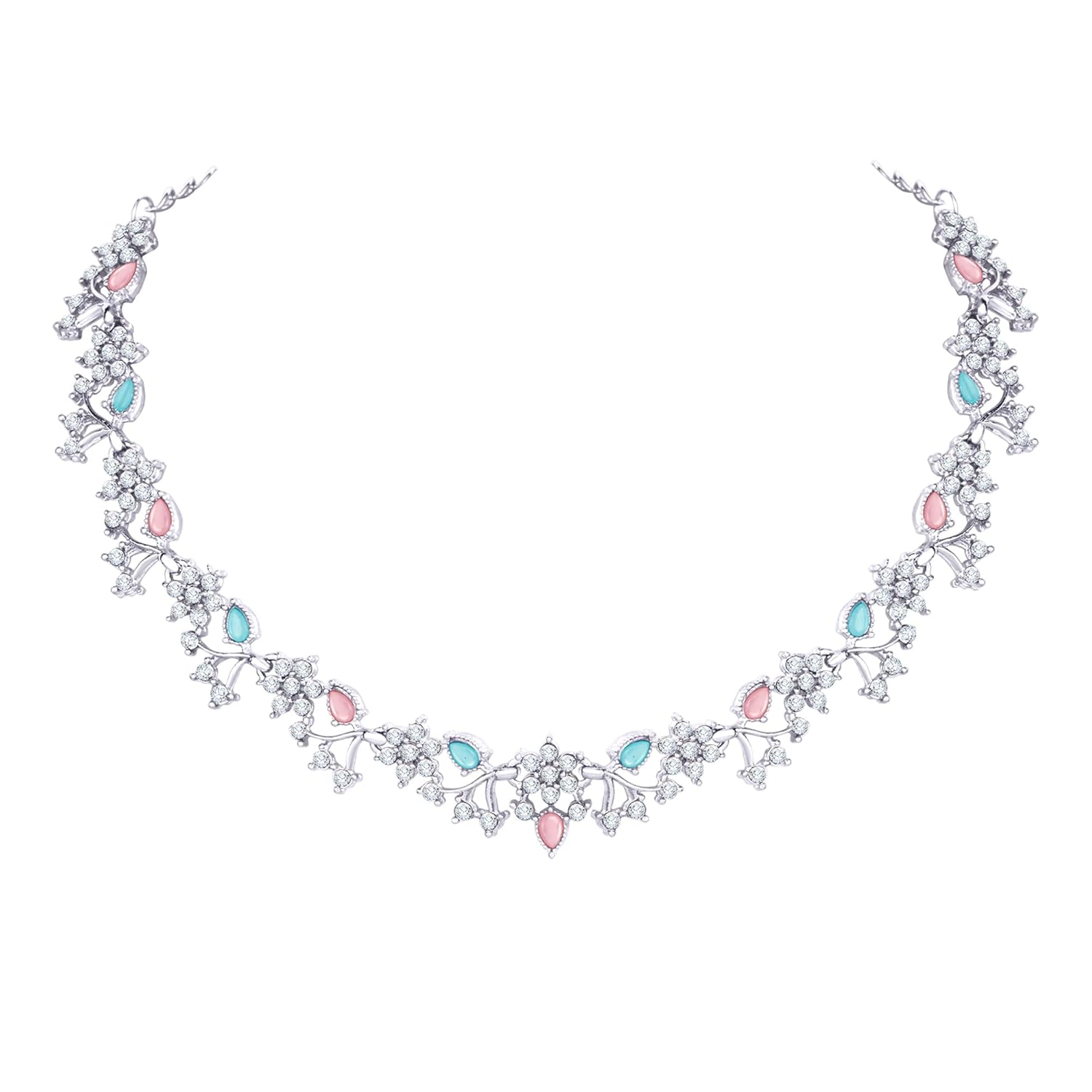 Alorajewels -  American Diamond AD with Colorful Crystal Necklace Jewellery Set for Women/Girls | Perfect for Weddings, Parties & Festive Occasions