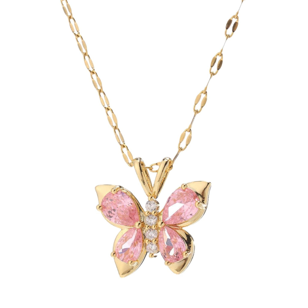 Alorajewels - Stainless Steel Coquette Pink Butterfly Pendant Necklace for Women
