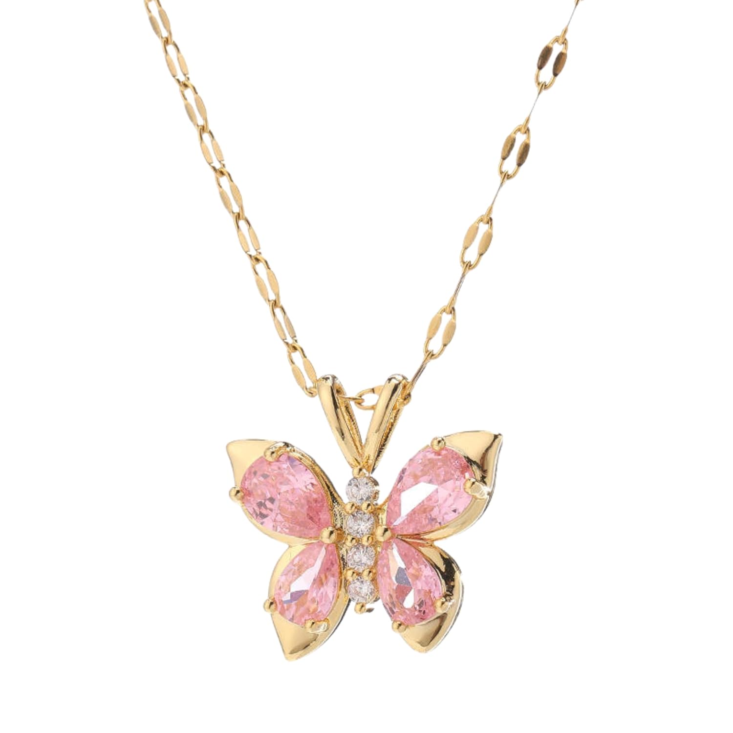 Alorajewels - Stainless Steel Coquette Pink Butterfly Pendant Necklace for Women
