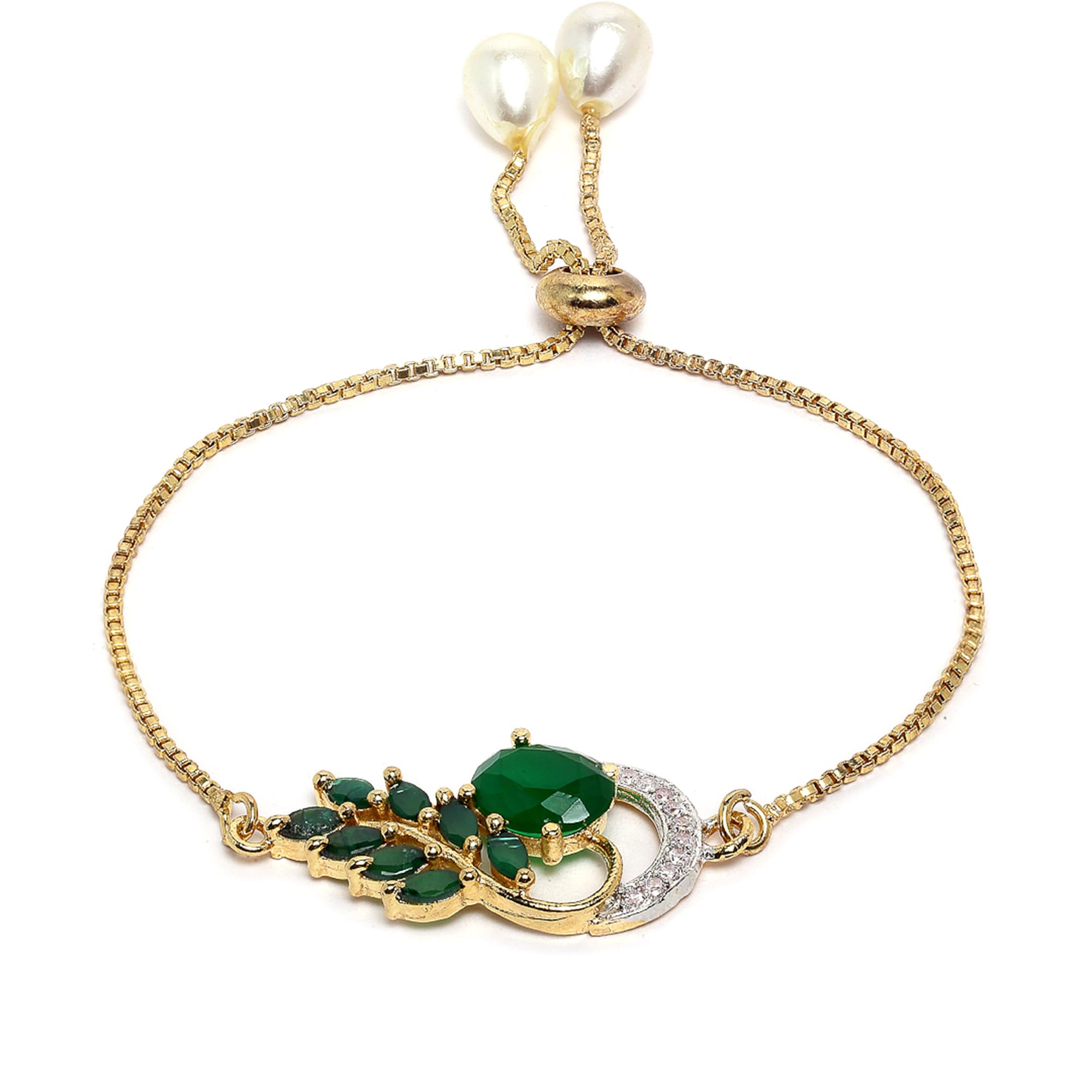 Alorajewels -  Jewellery Set American Diamond Gold Plated Traditional Style Necklace Pendant Set, Ring, Bracelet with Earring Jewellery for Women and Girls