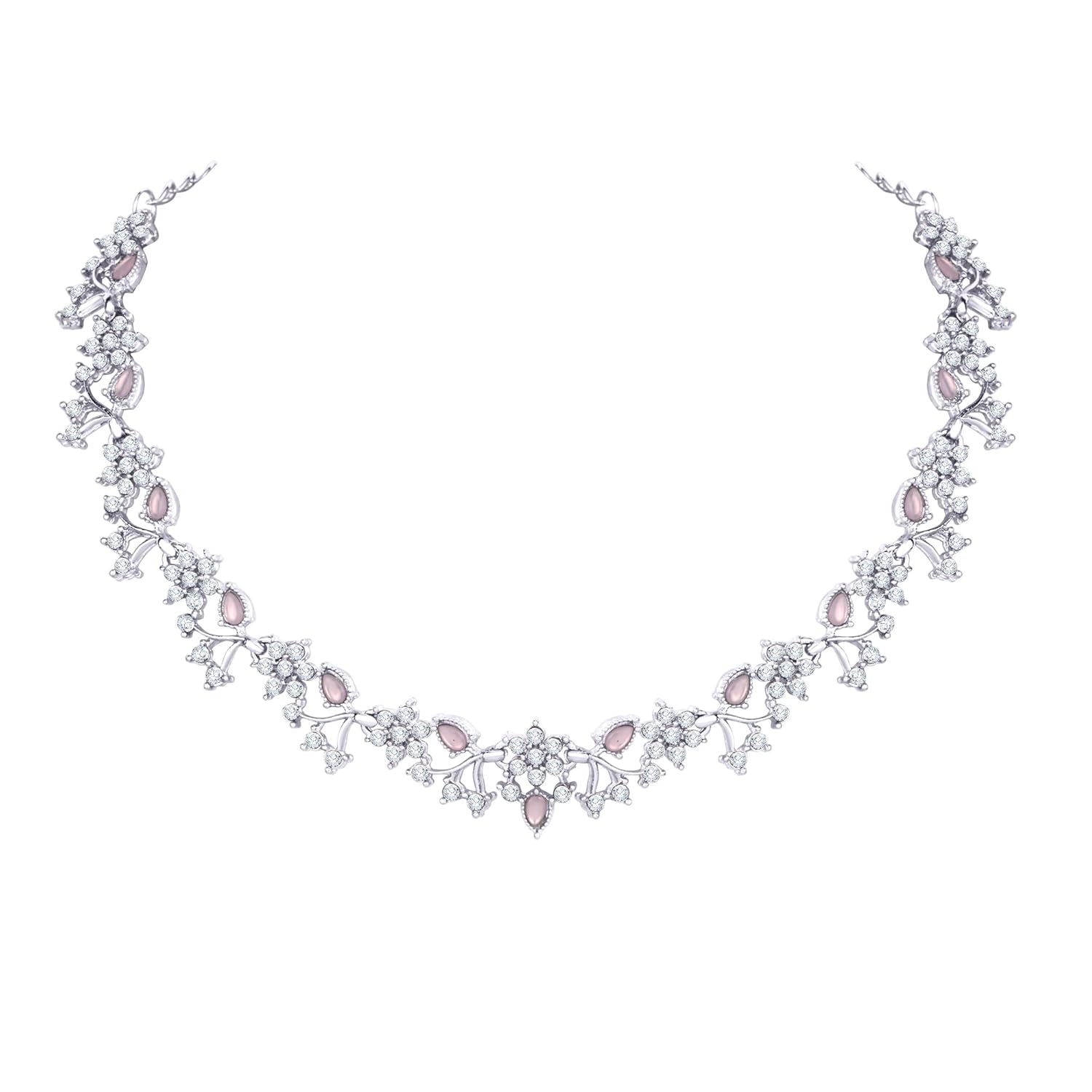 Alorajewels -  American Diamond AD with Colorful Crystal Necklace Jewellery Set for Women/Girls | Perfect for Weddings, Parties & Festive Occasions