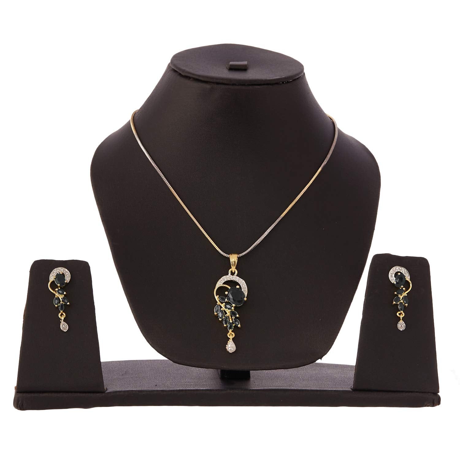 Alorajewels -  Jewellery Set American Diamond Gold Plated Traditional Style Necklace Pendant Set, Ring, Bracelet with Earring Jewellery for Women and Girls