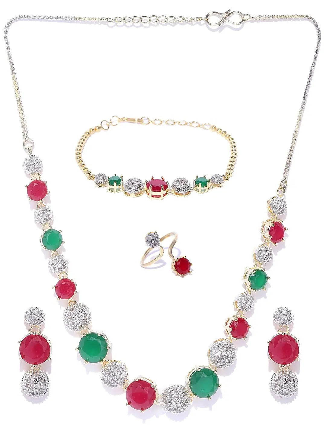 YouBella Jewellery Set for Women American Diamond Combo of Choker Necklace Set with Earrings, Bracelet and Ring for Girls and Women ALORAJEWELS