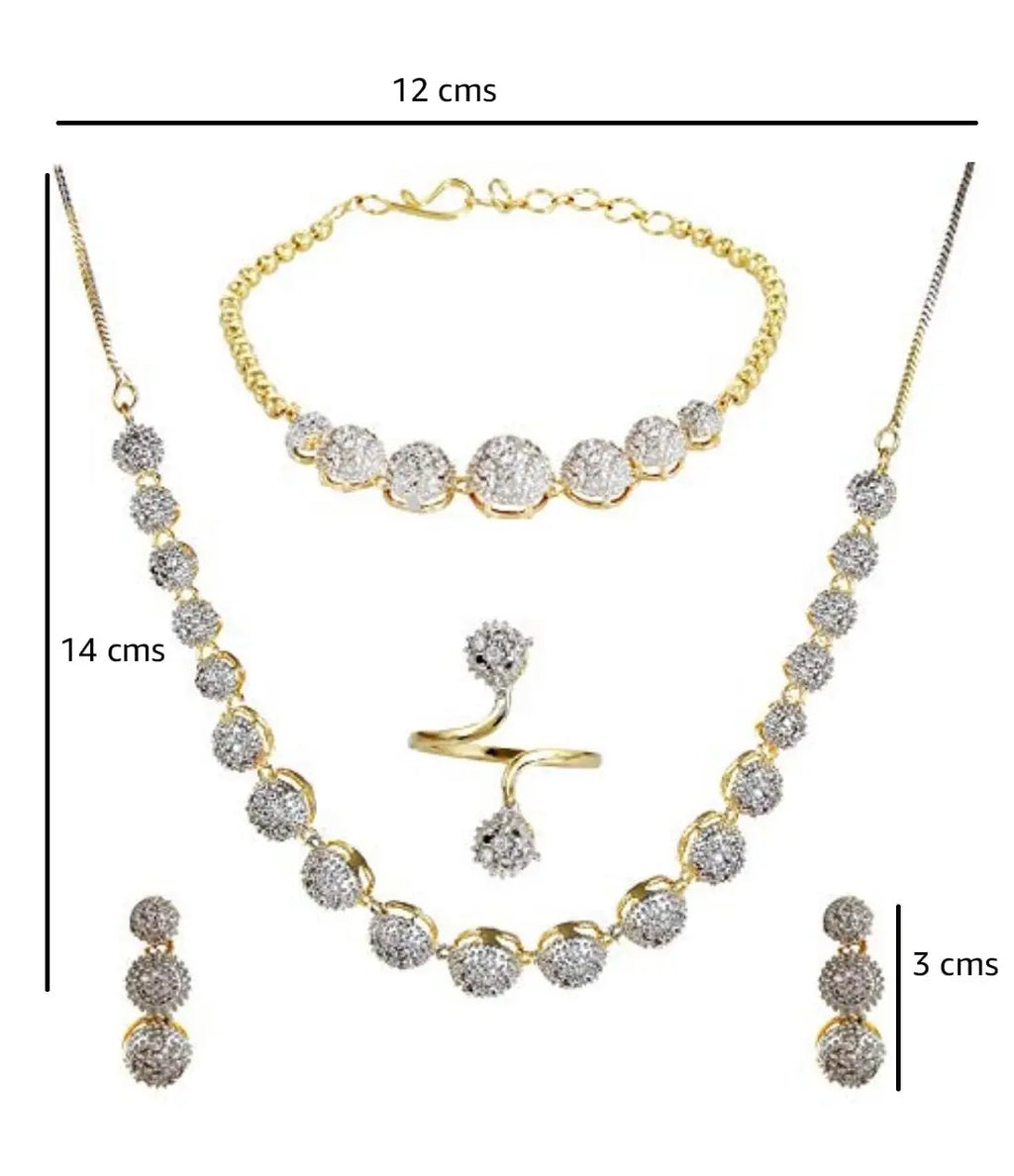 YouBella Jewellery Set for Women American Diamond Combo of Choker Necklace Set with Earrings, Bracelet and Ring for Girls and Women ALORAJEWELS