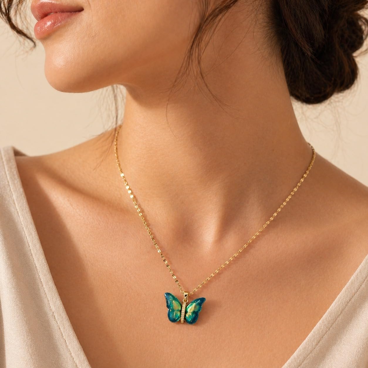 Alorajewels - Butterfly Pendant Necklace for Women & Girls Stylish Golden Necklace | Neck Chain | Locket | Modern Design | Birthday & Special Occassion Gift Aesthetic Jewellery Accessories anti tarnish