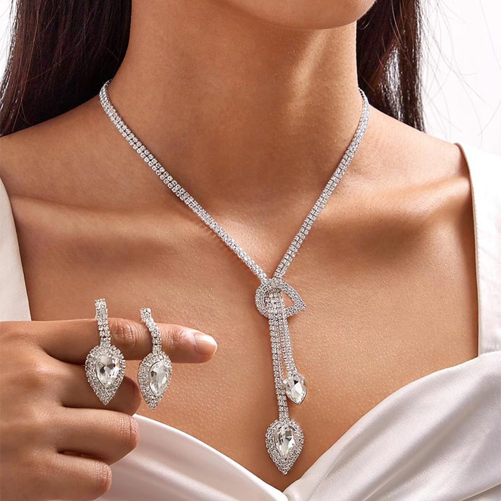 Shining Diva Fashion Latest Stylish Fancy Sparkling Crystal Diamond Necklace Jewellery Set for Women ALORAJEWELS