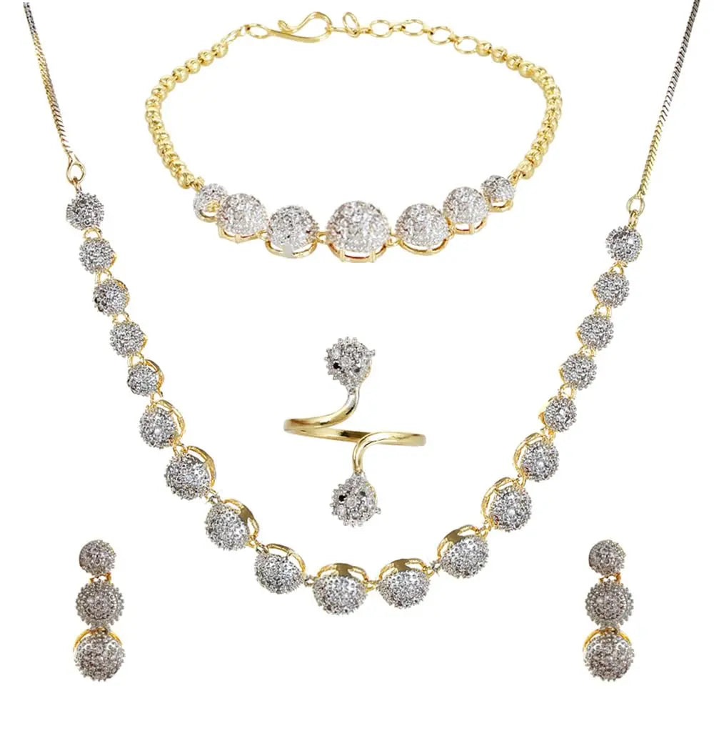 YouBella Jewellery Set for Women American Diamond Combo of Choker Necklace Set with Earrings, Bracelet and Ring for Girls and Women ALORAJEWELS
