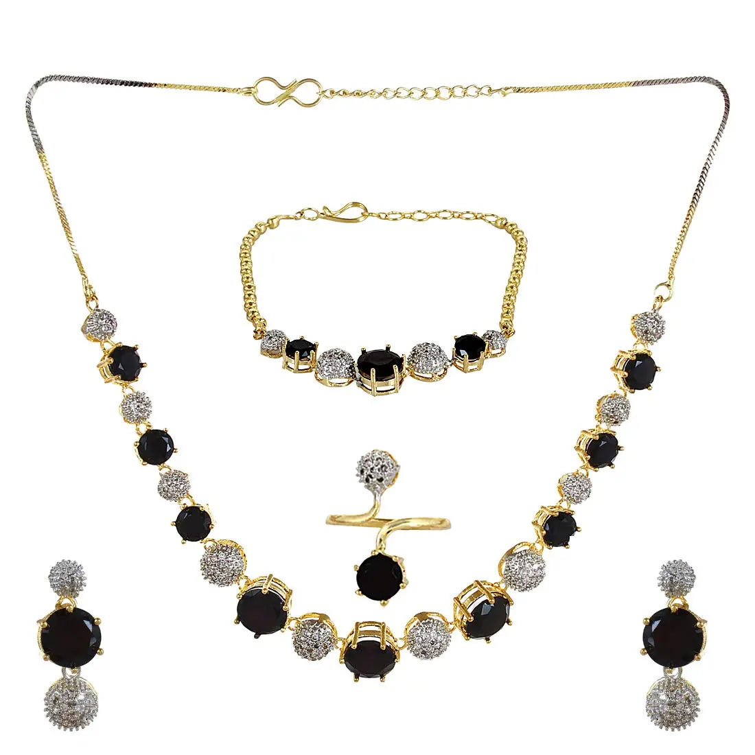 YouBella Jewellery Set for Women American Diamond Combo of Choker Necklace Set with Earrings, Bracelet and Ring for Girls and Women ALORAJEWELS