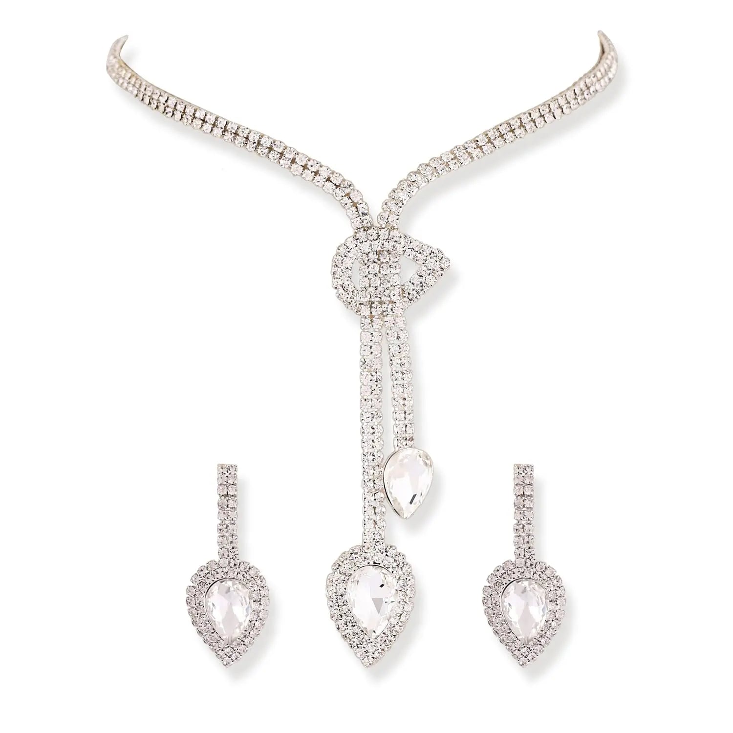 Shining Diva Fashion Latest Stylish Fancy Sparkling Crystal Diamond Necklace Jewellery Set for Women ALORAJEWELS