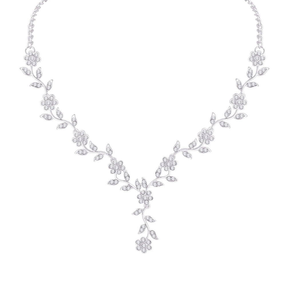 Atasi International American Diamond Style Silver Plated Necklace with Earrings Jewellery Set for Women – Perfect for Party, Wedding, and Engagement ALORAJEWELS