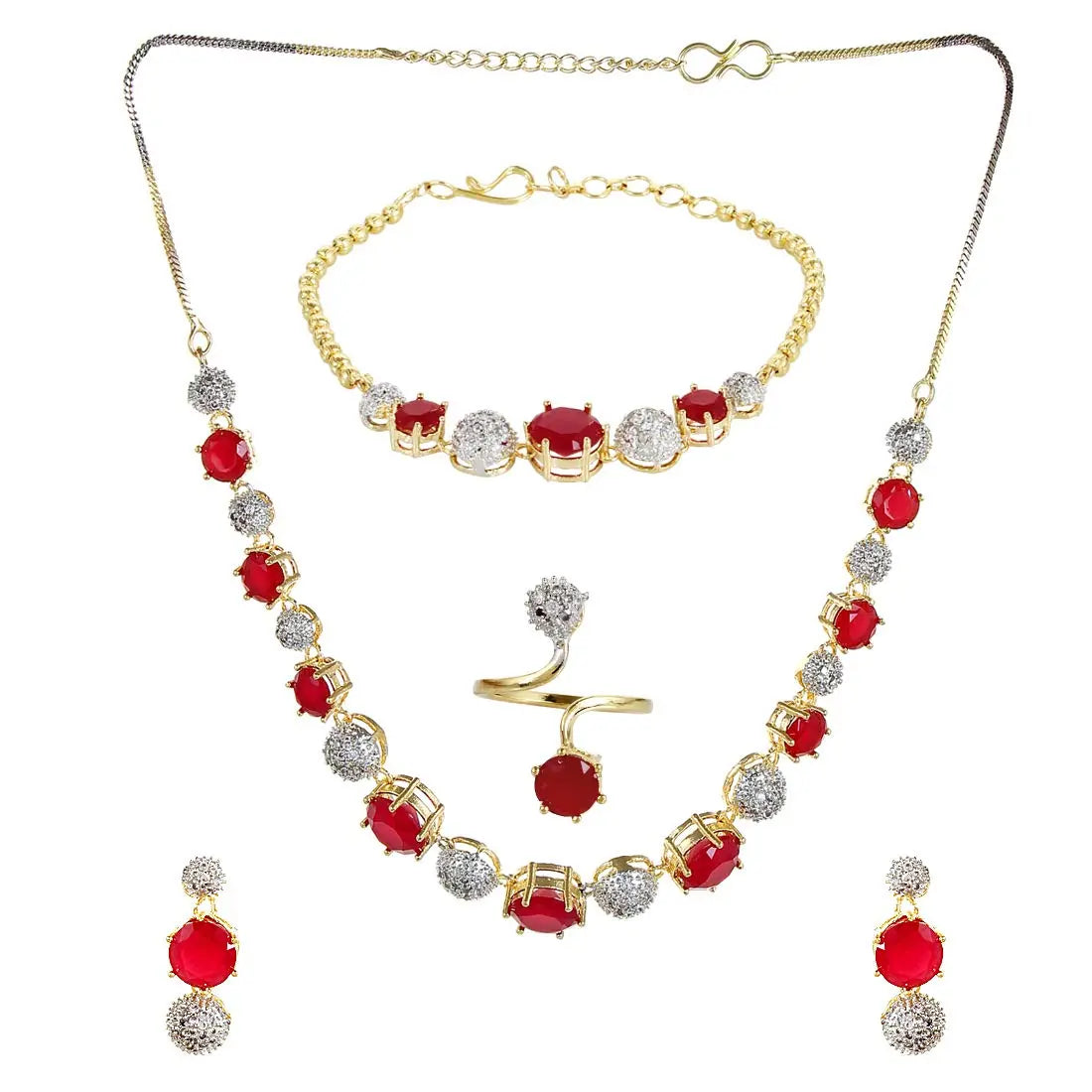 YouBella Jewellery Set for Women American Diamond Combo of Choker Necklace Set with Earrings, Bracelet and Ring for Girls and Women ALORAJEWELS