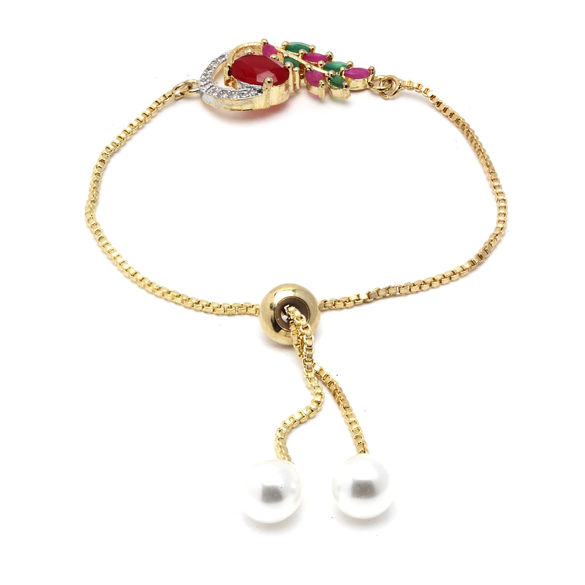 Alorajewels -  Jewellery Set American Diamond Gold Plated Traditional Style Necklace Pendant Set, Ring, Bracelet with Earring Jewellery for Women and Girls