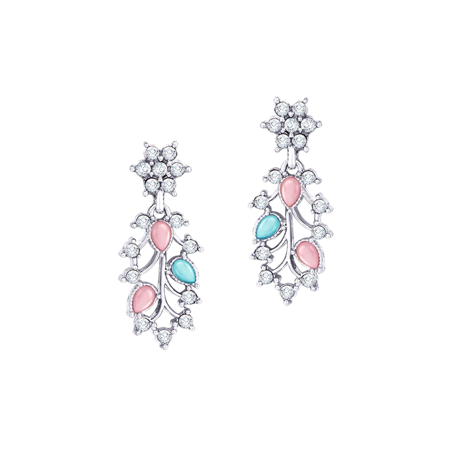 Alorajewels -  American Diamond AD with Colorful Crystal Necklace Jewellery Set for Women/Girls | Perfect for Weddings, Parties & Festive Occasions
