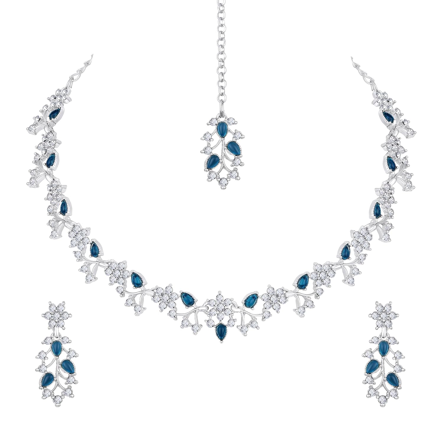 Alorajewels -  American Diamond AD with Colorful Crystal Necklace Jewellery Set for Women/Girls | Perfect for Weddings, Parties & Festive Occasions
