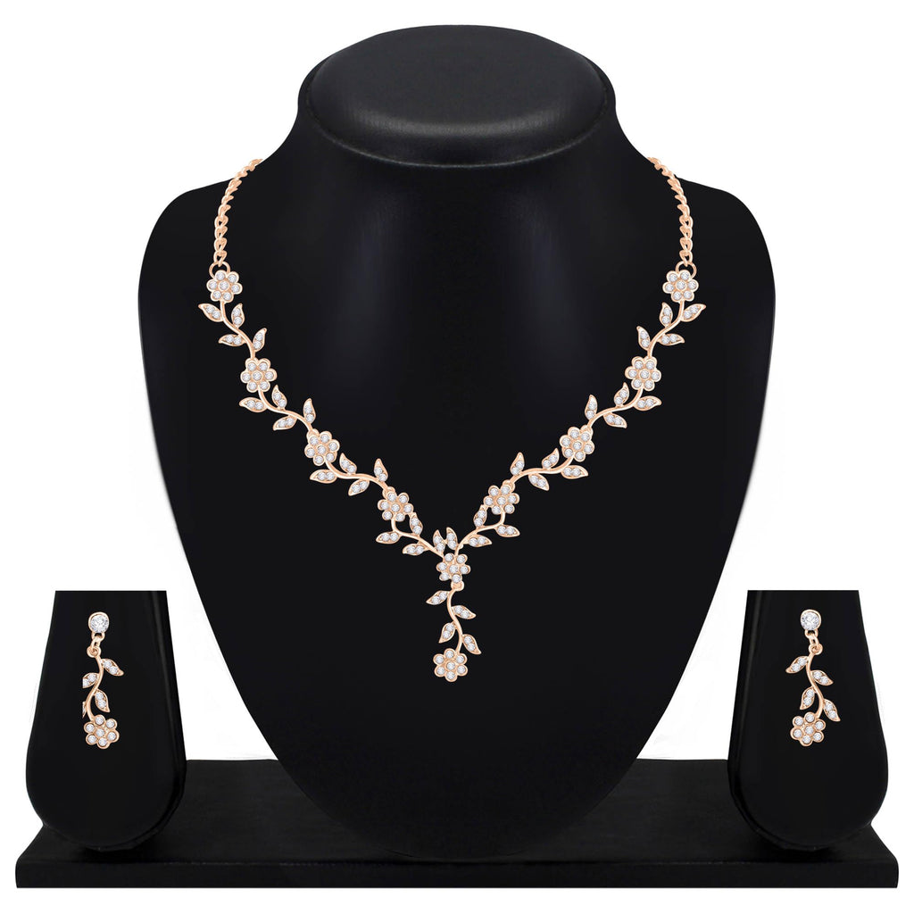 Atasi International American Diamond Style Silver Plated Necklace with Earrings Jewellery Set for Women – Perfect for Party, Wedding, and Engagement ALORAJEWELS