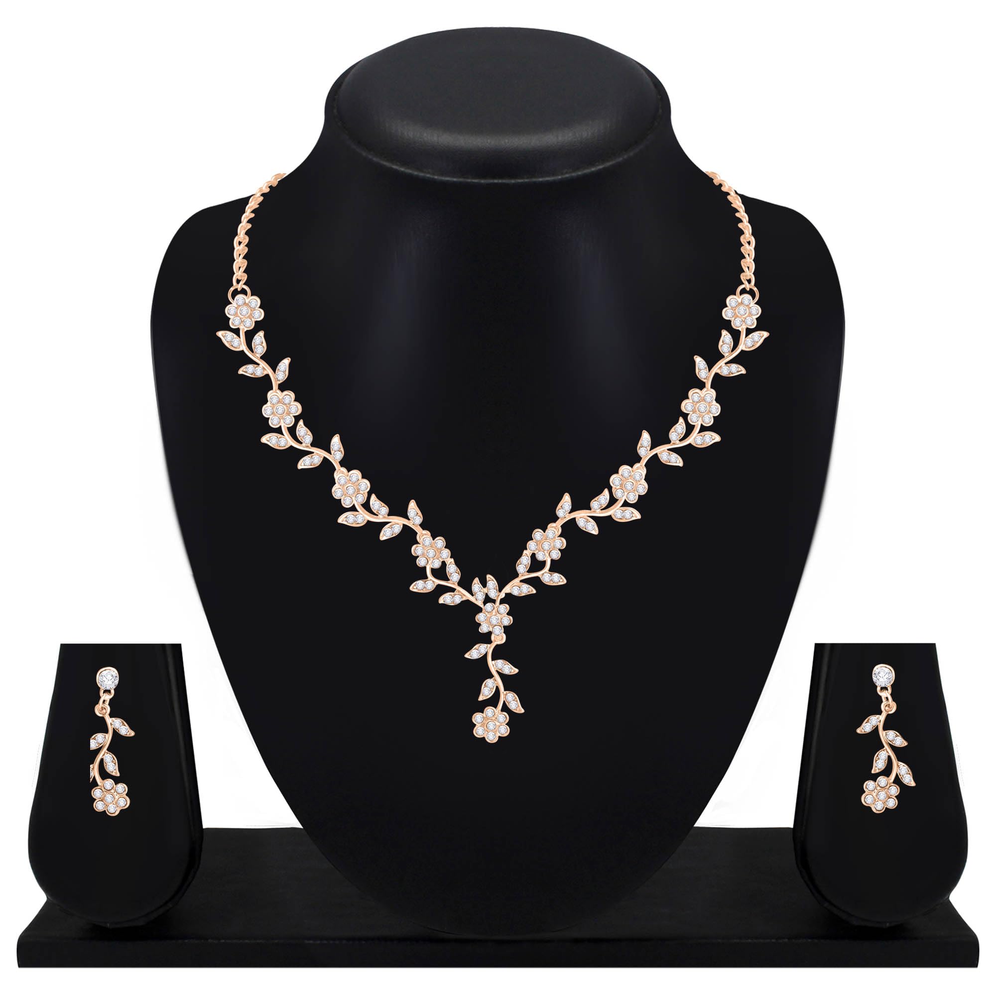 Atasi International American Diamond Style Silver Plated Necklace with Earrings Jewellery Set for Women – Perfect for Party, Wedding, and Engagement ALORAJEWELS