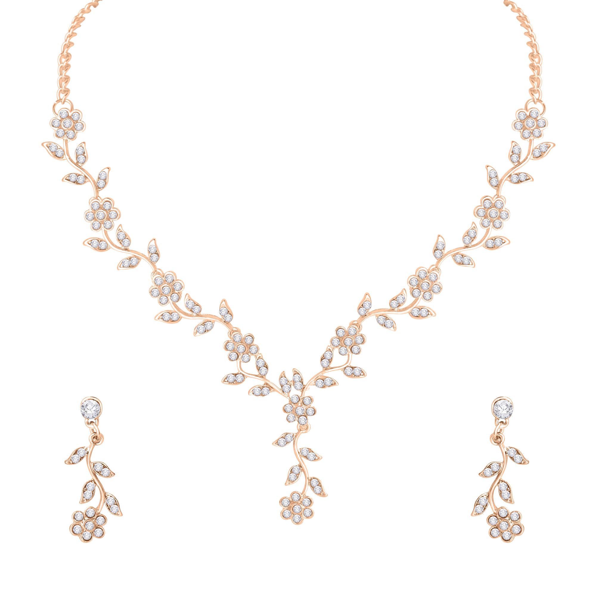 Atasi International American Diamond Style Silver Plated Necklace with Earrings Jewellery Set for Women – Perfect for Party, Wedding, and Engagement ALORAJEWELS
