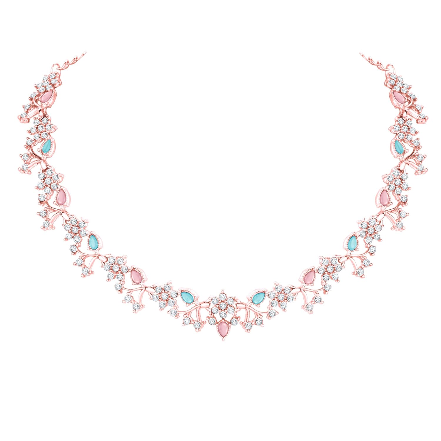 Alorajewels -  American Diamond AD with Colorful Crystal Necklace Jewellery Set for Women/Girls | Perfect for Weddings, Parties & Festive Occasions