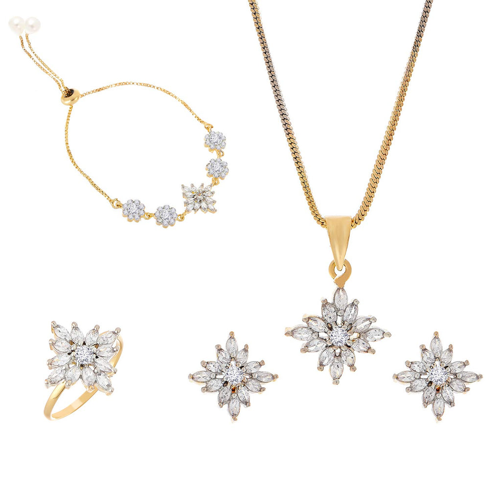 Alorajewels - Jewellery Set for Women American Diamond Necklace Set with Earrings, Bracelet and Ring Jewellery for Girls and Women