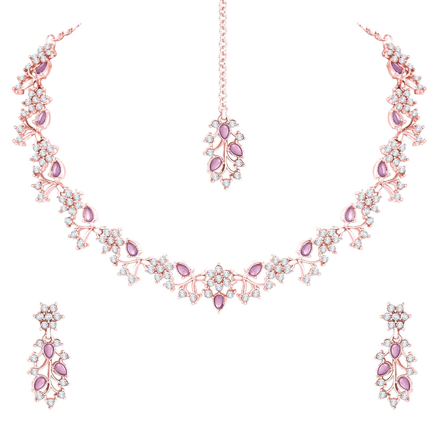 Alorajewels -  American Diamond AD with Colorful Crystal Necklace Jewellery Set for Women/Girls | Perfect for Weddings, Parties & Festive Occasions