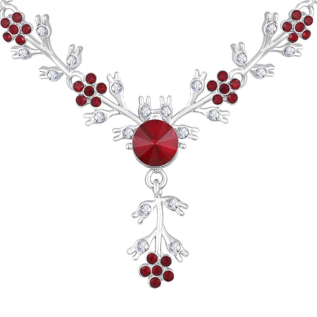 Atasi International American Diamond Style Silver Plated Necklace with Earrings Jewellery Set for Women – Perfect for Party, Wedding, and Engagement ALORAJEWELS