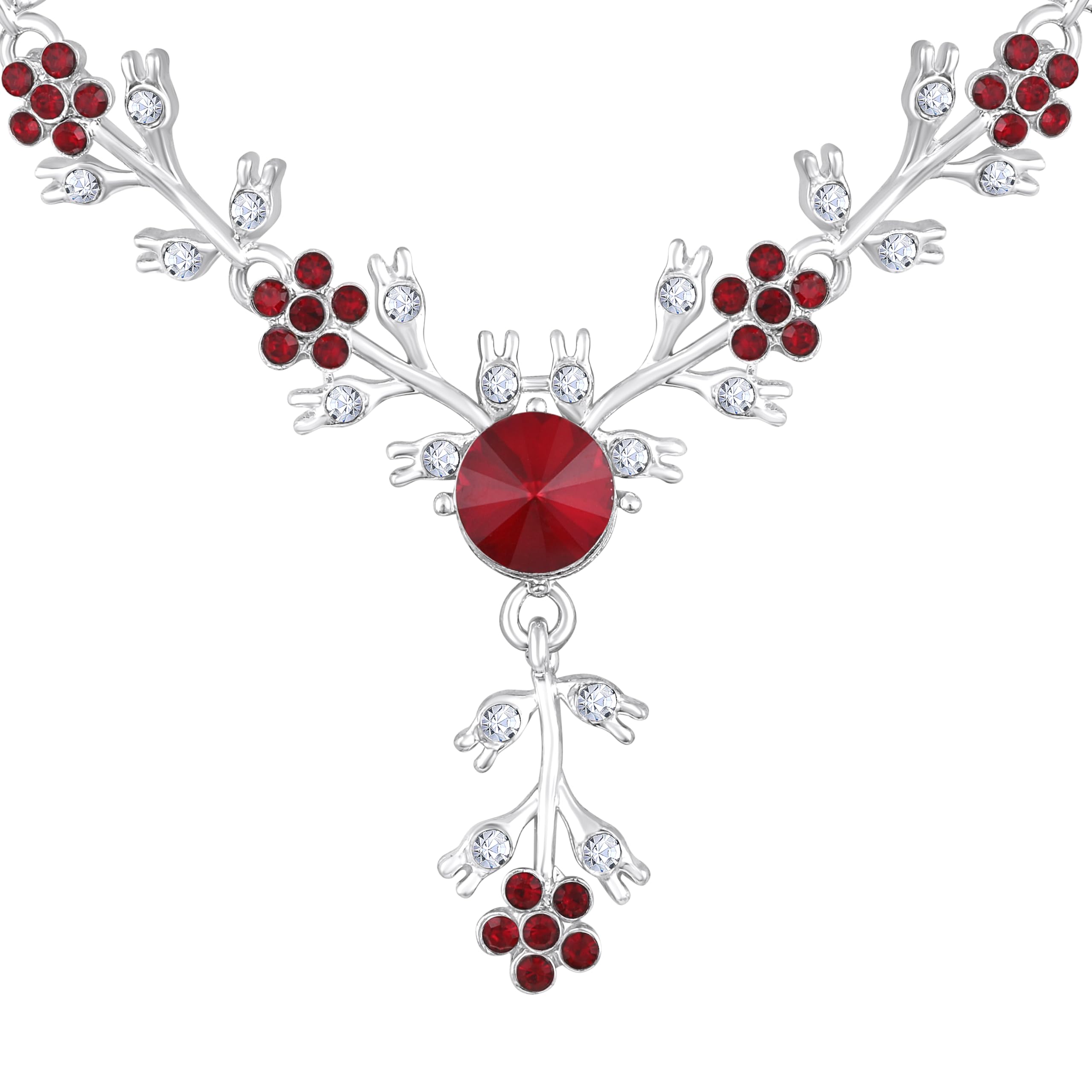 Atasi International American Diamond Style Silver Plated Necklace with Earrings Jewellery Set for Women – Perfect for Party, Wedding, and Engagement ALORAJEWELS