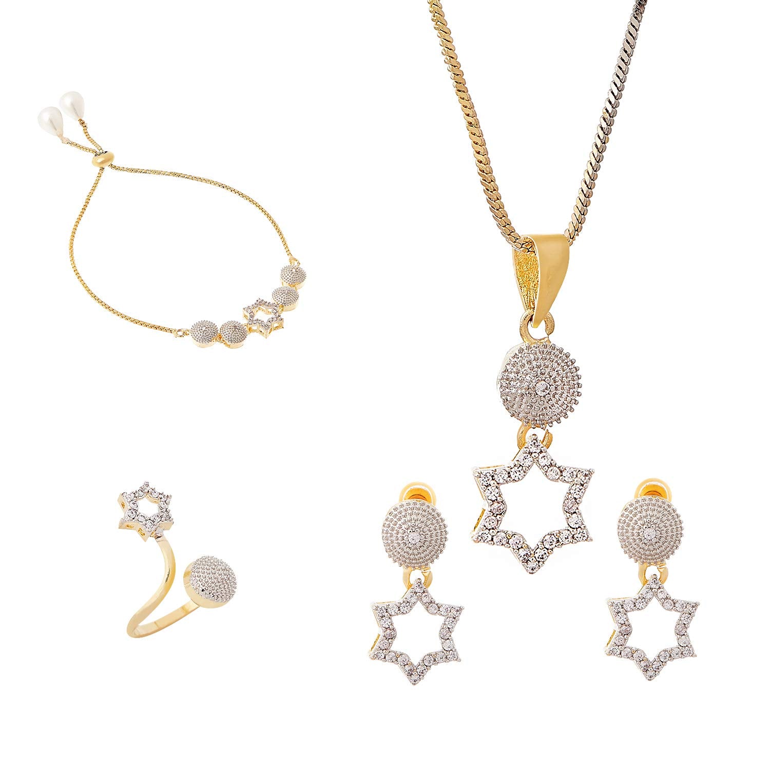 Alorajewels - Jewellery Set for Women American Diamond Necklace Set with Earrings, Bracelet and Ring Jewellery for Girls and Women
