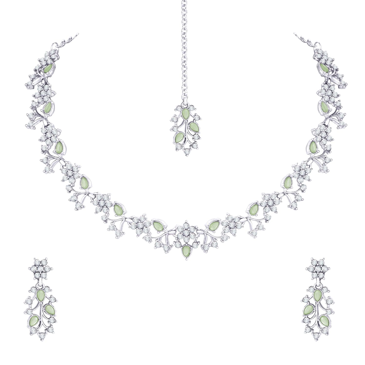 Alorajewels -  American Diamond AD with Colorful Crystal Necklace Jewellery Set for Women/Girls | Perfect for Weddings, Parties & Festive Occasions