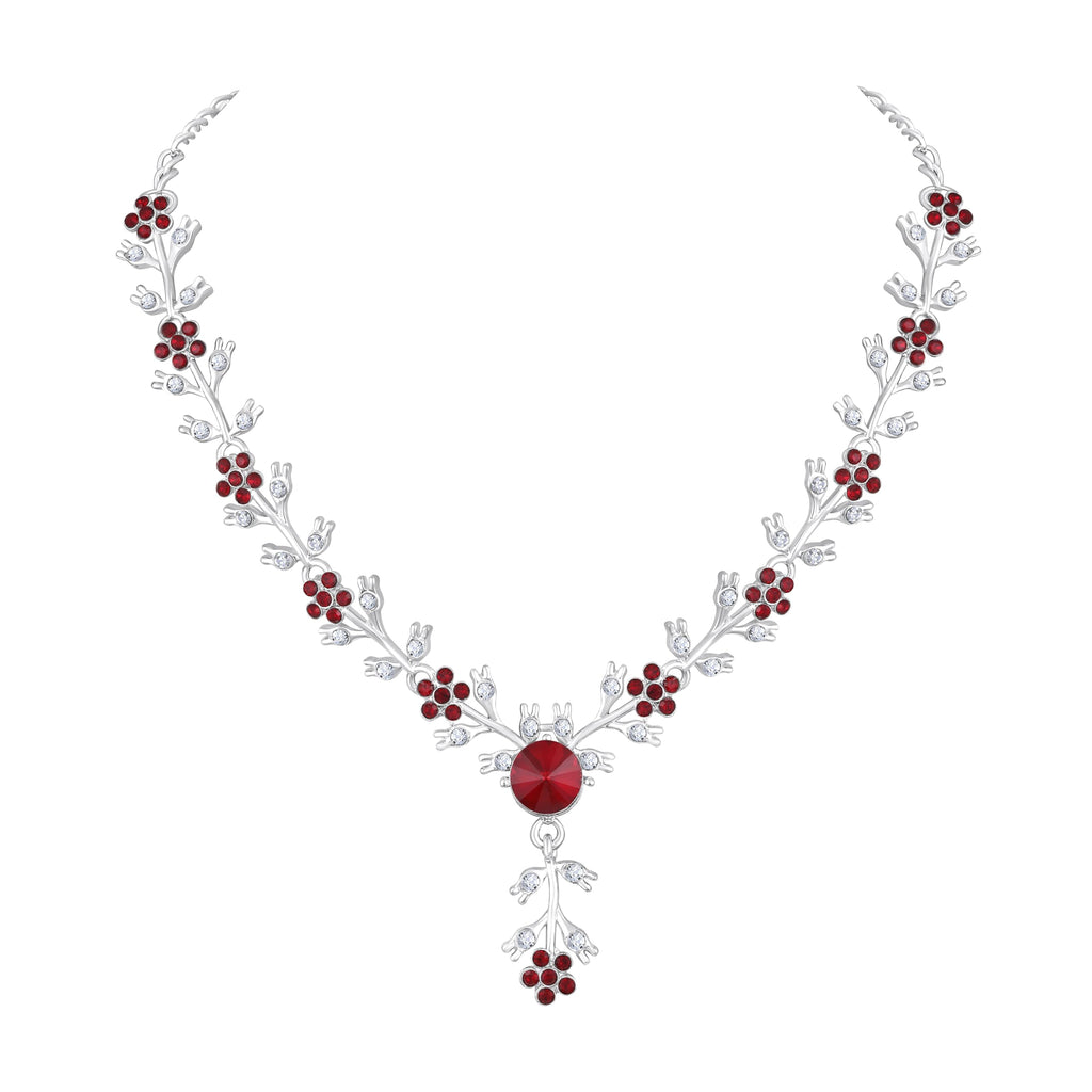 Atasi International American Diamond Style Silver Plated Necklace with Earrings Jewellery Set for Women – Perfect for Party, Wedding, and Engagement ALORAJEWELS