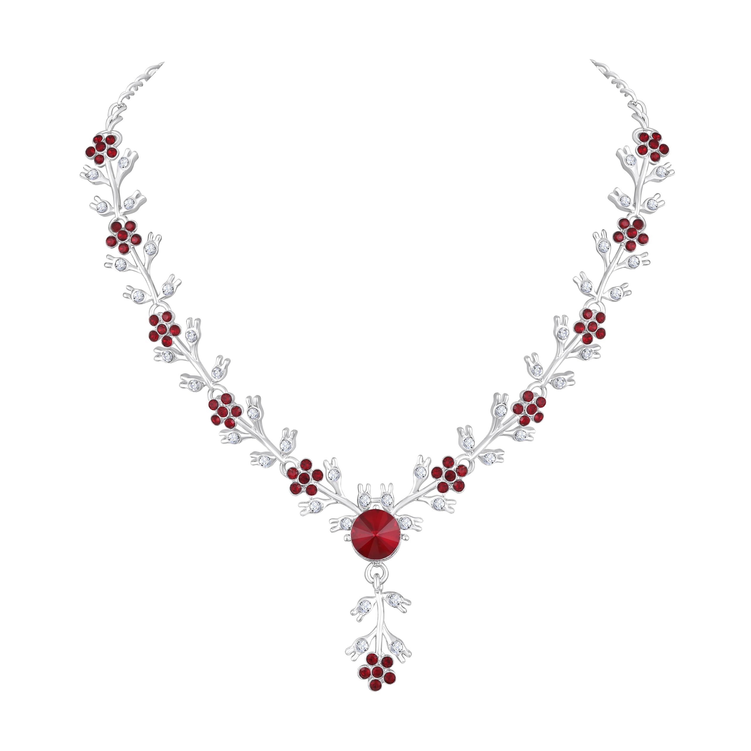 Atasi International American Diamond Style Silver Plated Necklace with Earrings Jewellery Set for Women – Perfect for Party, Wedding, and Engagement ALORAJEWELS