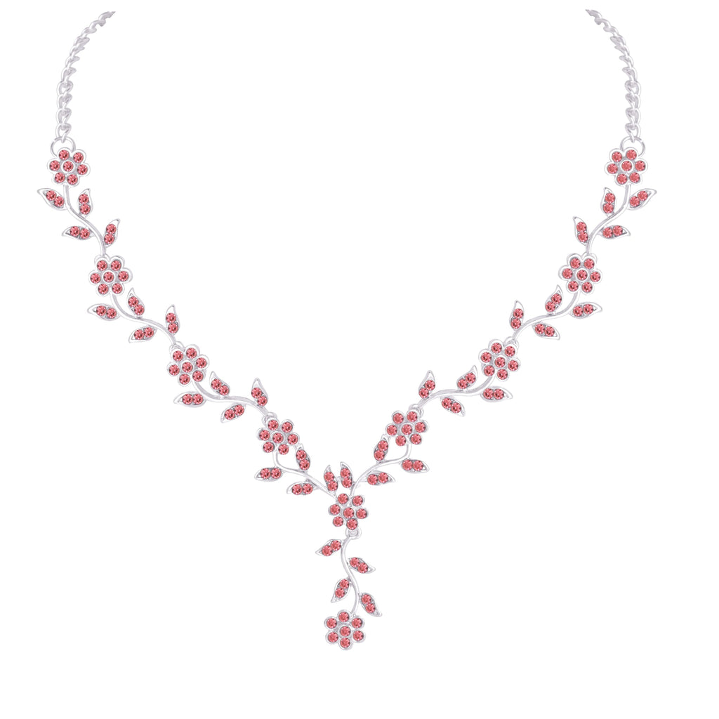Atasi International American Diamond Style Silver Plated Necklace with Earrings Jewellery Set for Women – Perfect for Party, Wedding, and Engagement ALORAJEWELS