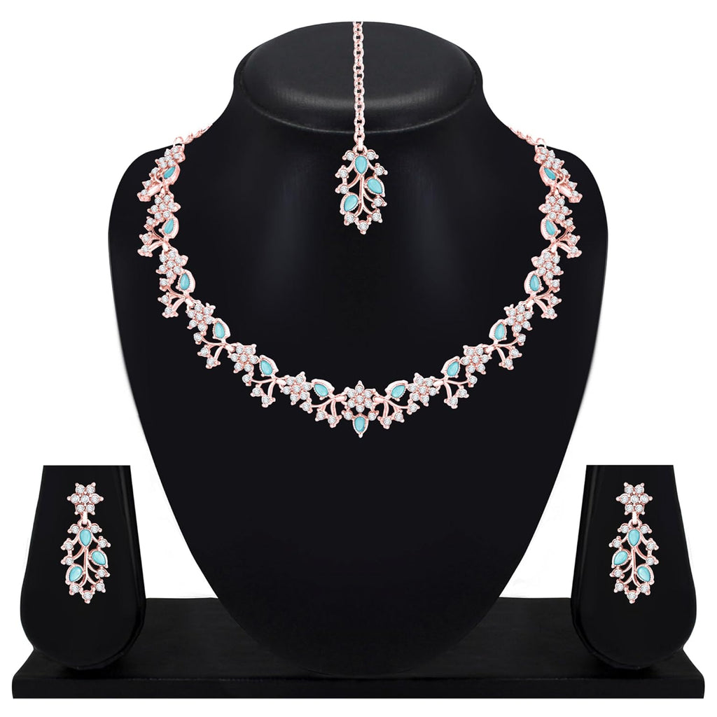 Alorajewels -  American Diamond AD with Colorful Crystal Necklace Jewellery Set for Women/Girls | Perfect for Weddings, Parties & Festive Occasions