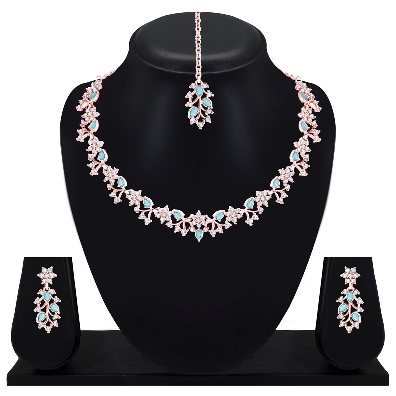 Alorajewels -  American Diamond AD with Colorful Crystal Necklace Jewellery Set for Women/Girls | Perfect for Weddings, Parties & Festive Occasions