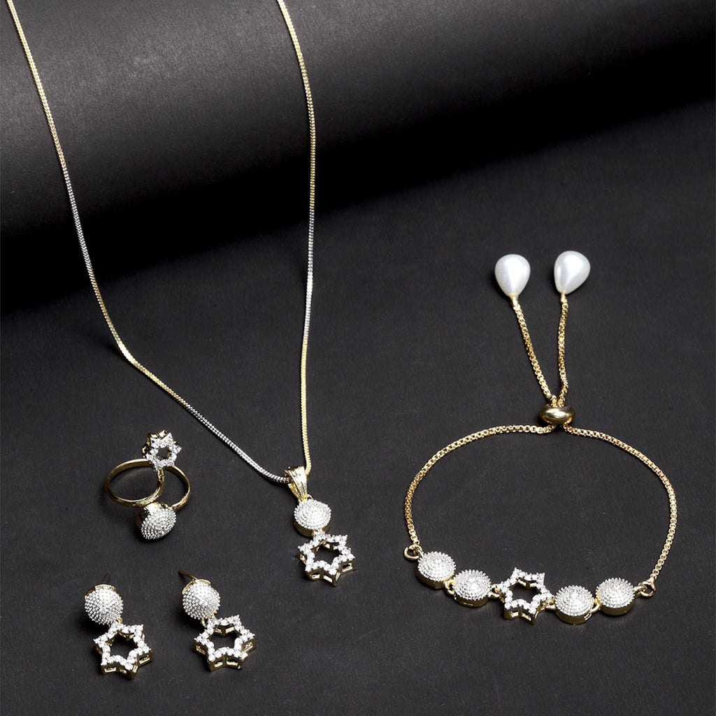 Alorajewels - Jewellery Set for Women American Diamond Necklace Set with Earrings, Bracelet and Ring Jewellery for Girls and Women