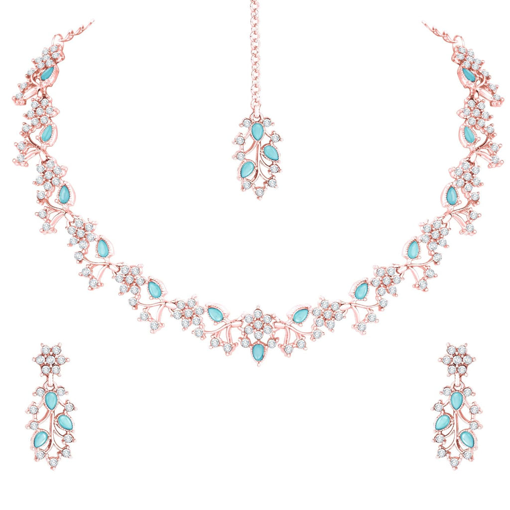 Alorajewels -  American Diamond AD with Colorful Crystal Necklace Jewellery Set for Women/Girls | Perfect for Weddings, Parties & Festive Occasions