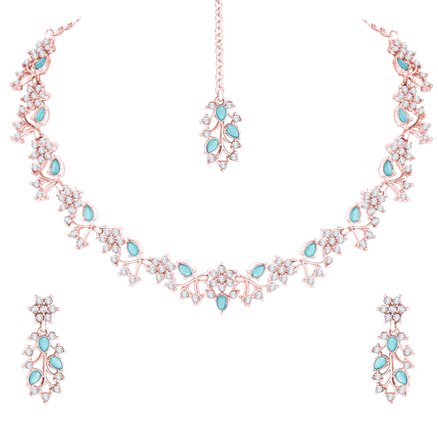 Alorajewels -  American Diamond AD with Colorful Crystal Necklace Jewellery Set for Women/Girls | Perfect for Weddings, Parties & Festive Occasions