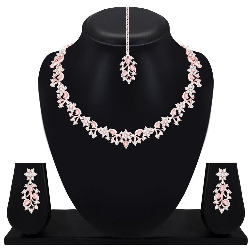 Alorajewels -  American Diamond AD with Colorful Crystal Necklace Jewellery Set for Women/Girls | Perfect for Weddings, Parties & Festive Occasions