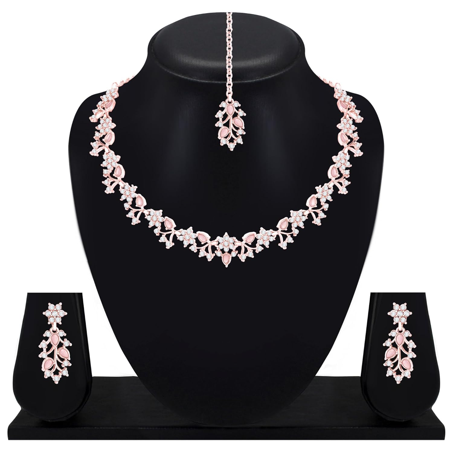 Alorajewels -  American Diamond AD with Colorful Crystal Necklace Jewellery Set for Women/Girls | Perfect for Weddings, Parties & Festive Occasions