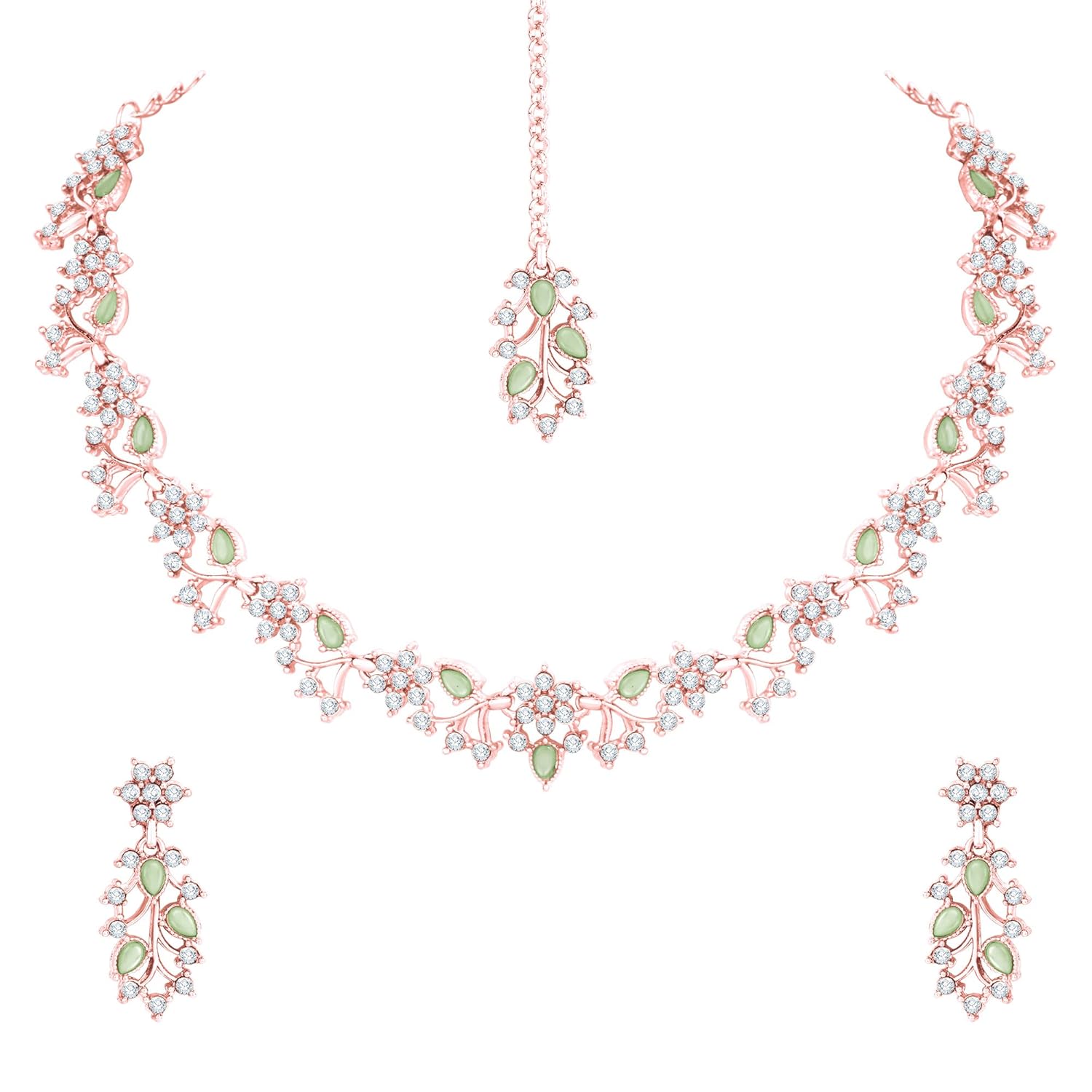Alorajewels -  American Diamond AD with Colorful Crystal Necklace Jewellery Set for Women/Girls | Perfect for Weddings, Parties & Festive Occasions