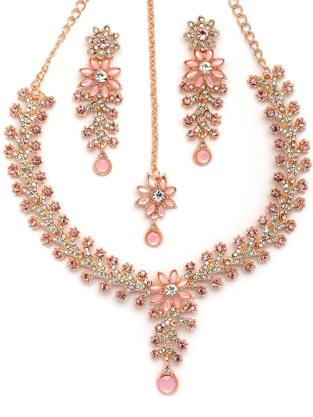 Sukkhi Charming AD Diamonds Studded Floral Choker Necklace with Danlge Earrings Maangtikka Jewellery Set for Women & Girls ALORAJEWELS